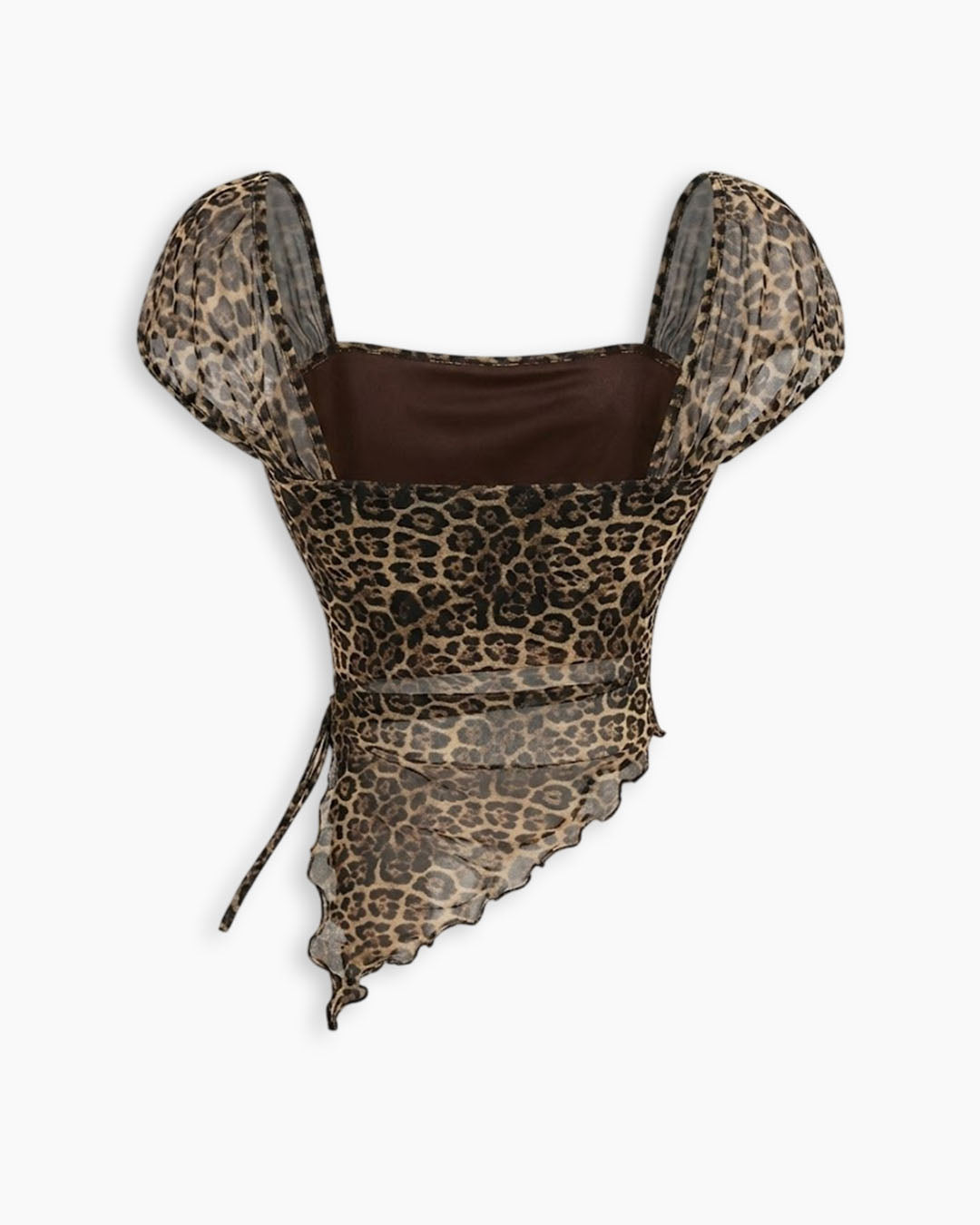 Tie Front Asymmetrical Hem Sleeveless Printed Top in Cocoa Brown