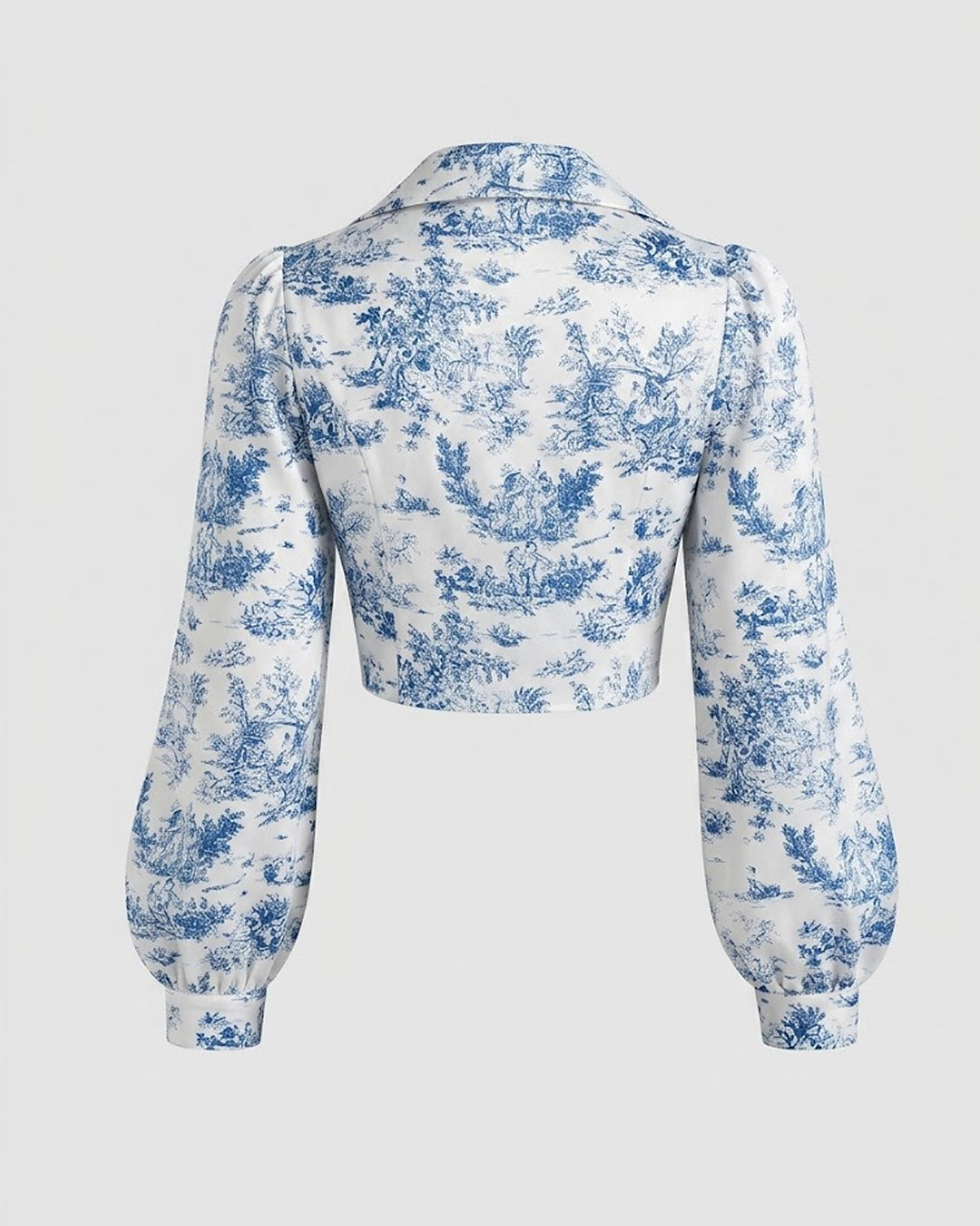 Puff Sleeve Collared Button Down Floral Top in Classic White