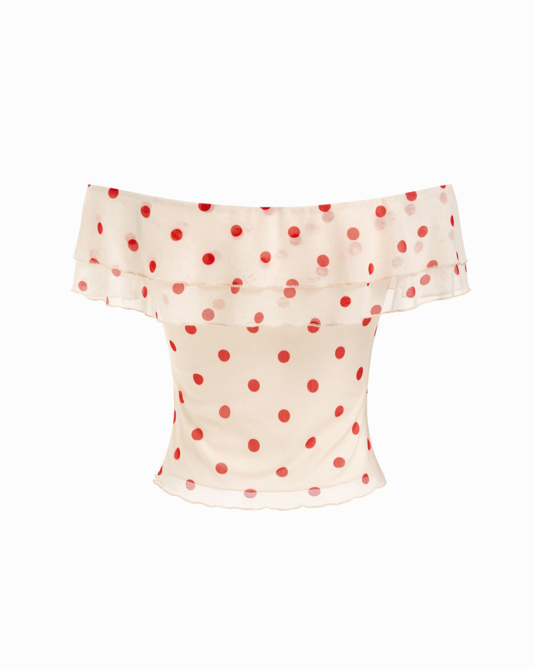 Polka Dot Off Shoulder Ruched Bow Top in Ivory