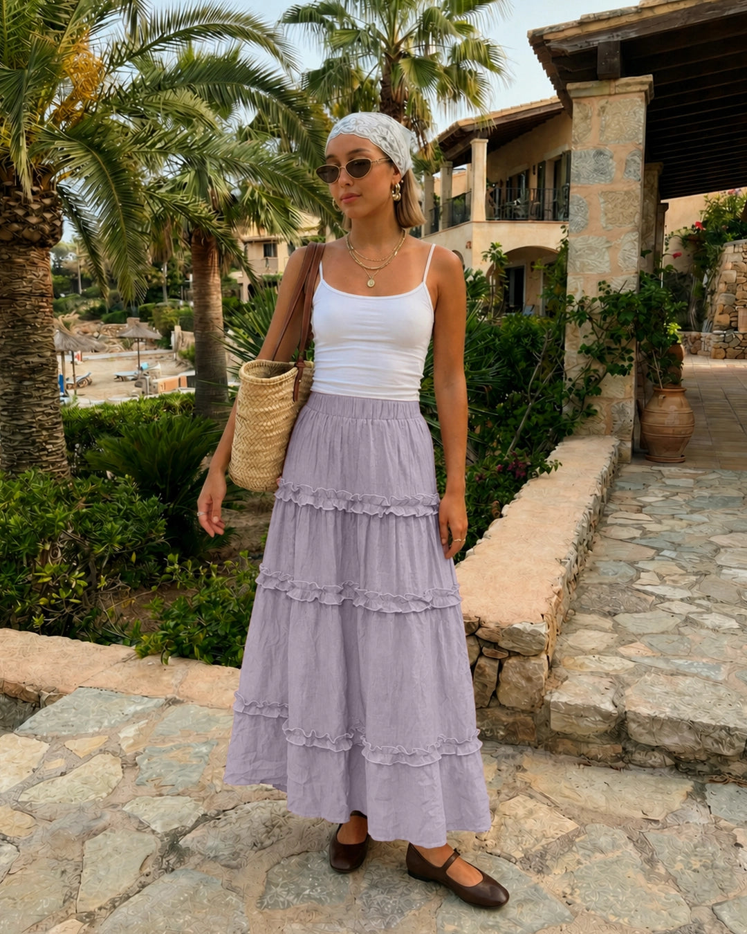 Tiered Ruffle Maxi Skirt in Lilac
