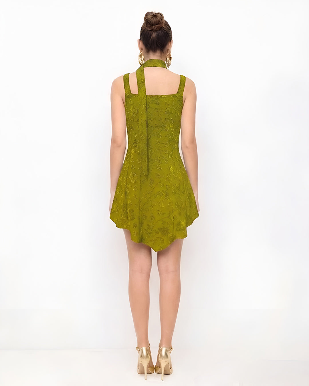 Floral Sleeveless Cami Dress with Scarf in Olive Green