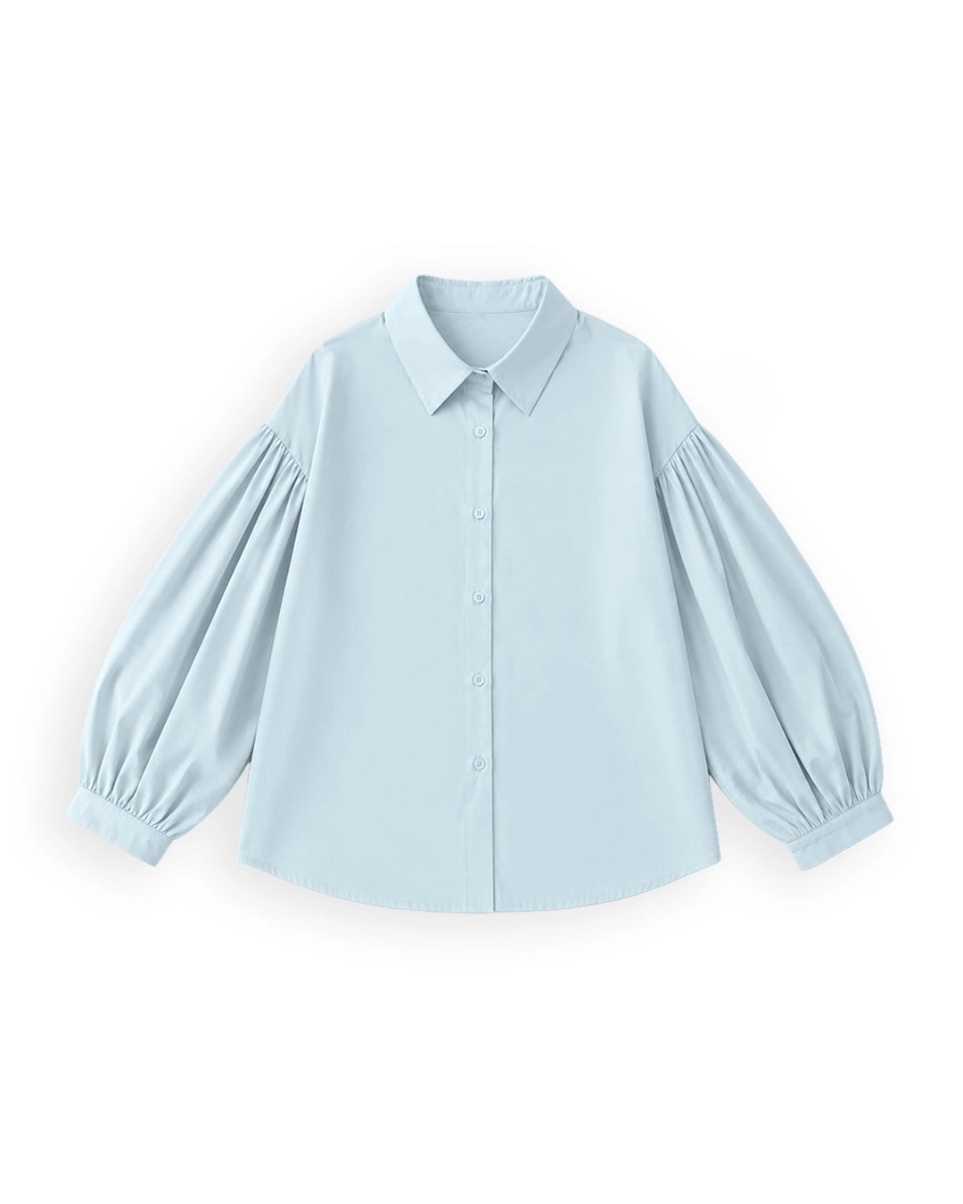 Collared Polka Dot Balloon Sleeve Shirt in Sky Blue