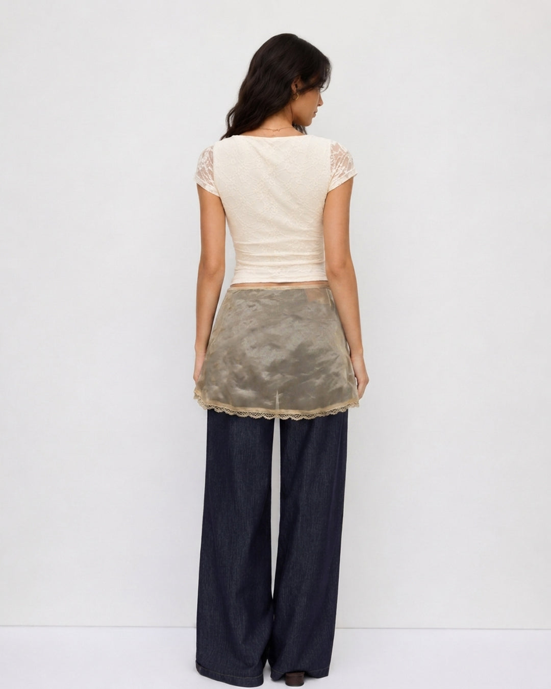 Layered Tie Waist Mini Wrap Skirt in Beige