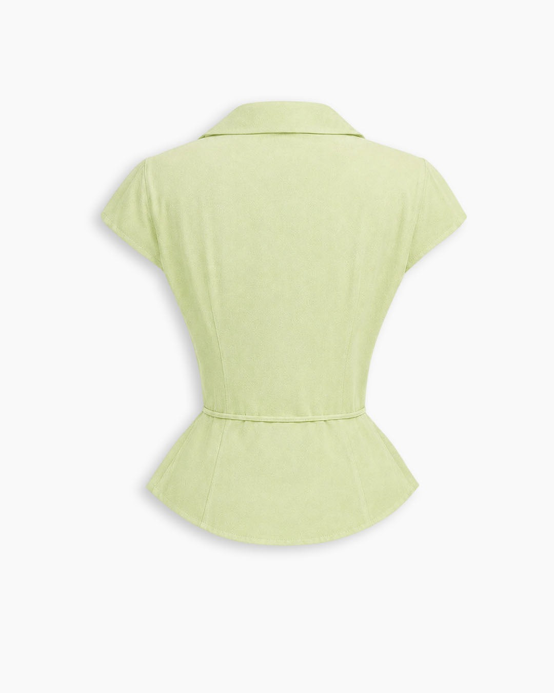 Collared Wrap Front Ruched Tie Top in Herbal Green