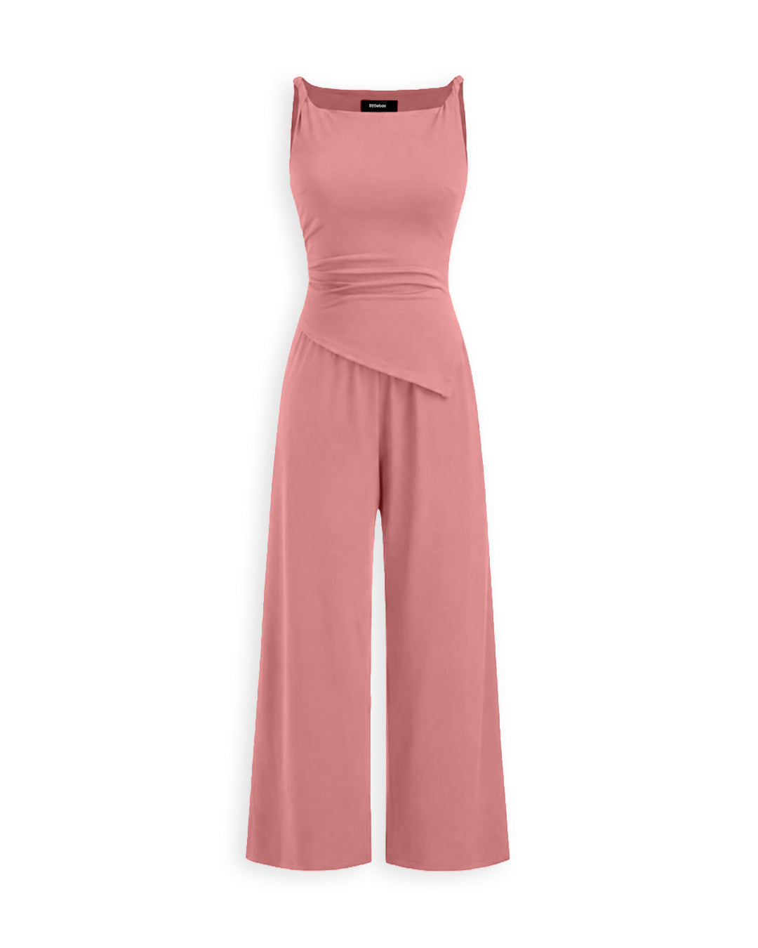 Ruched Waist Asymmetric Wide Leg Jumpsuit in Pink