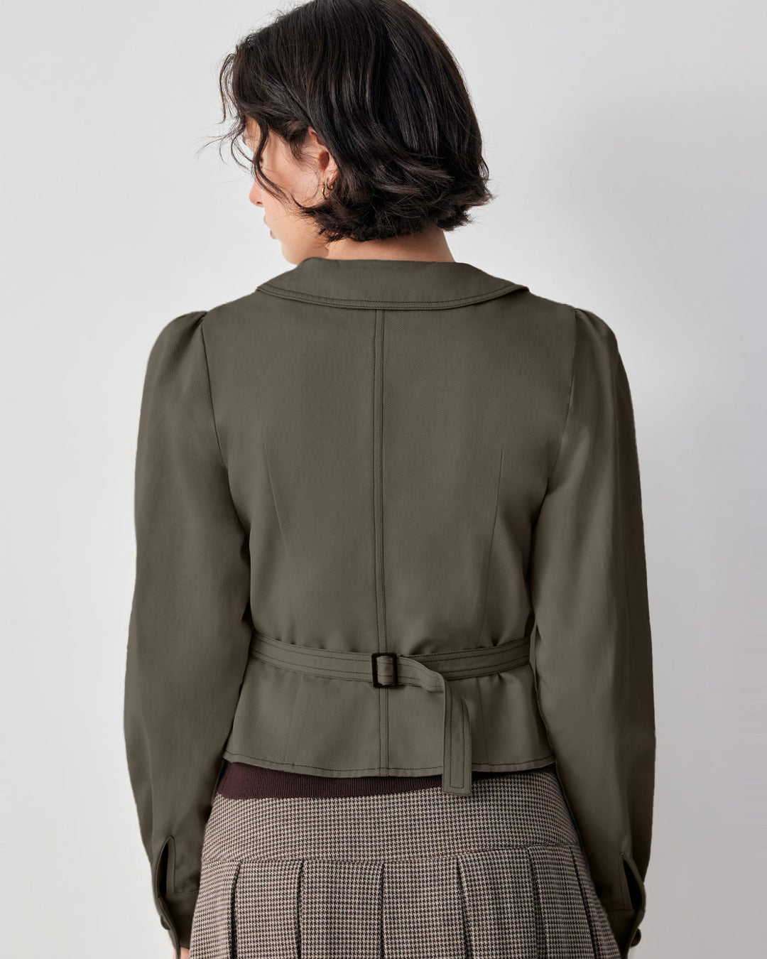 Peter Pan Collar Button Front Fitted Jacket in Charcoal Grey