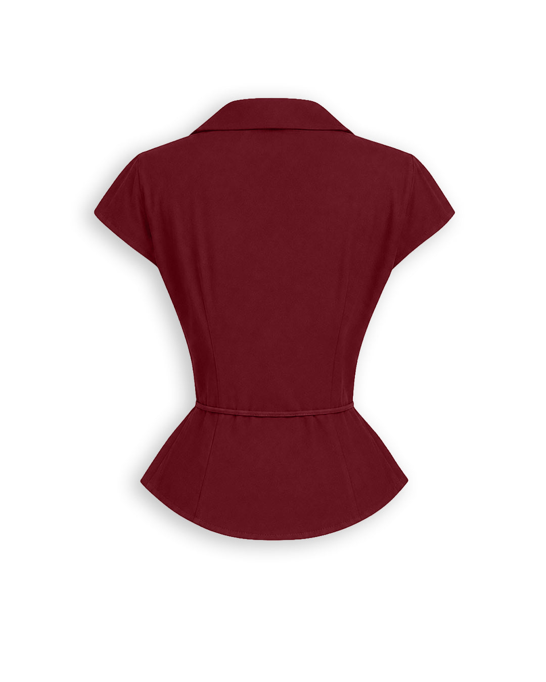 Collared Wrap Front Ruched Tie Top in Baby Pink in Burgundy