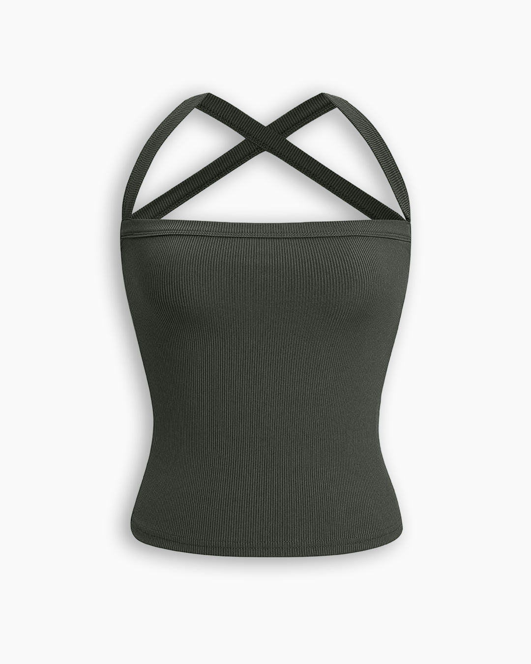 Criss Cross Halter Sleeveless Crop Top in Dark Grey