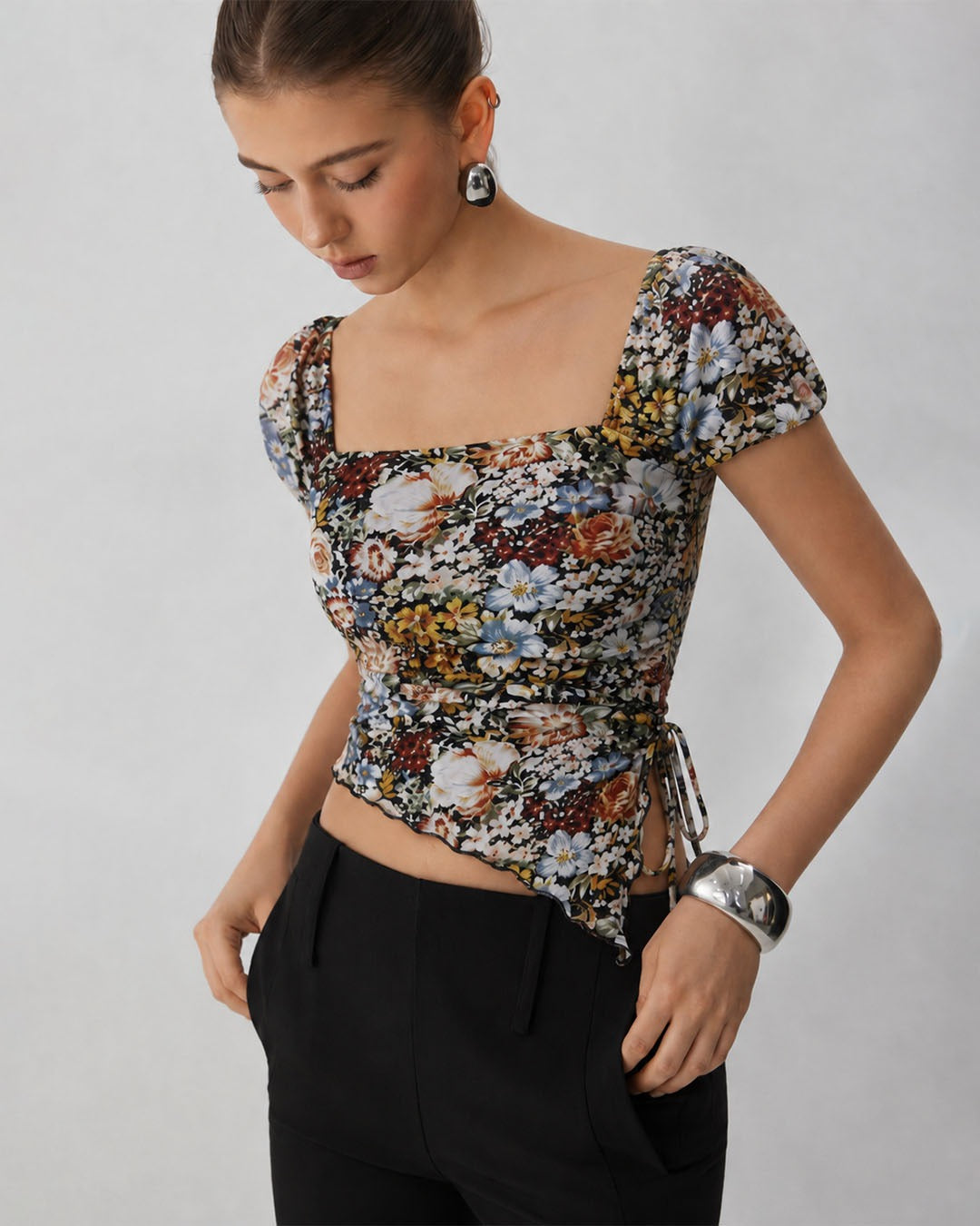 Tie Front Asymmetrical Hem Sleeveless Top in Cocoa Brown