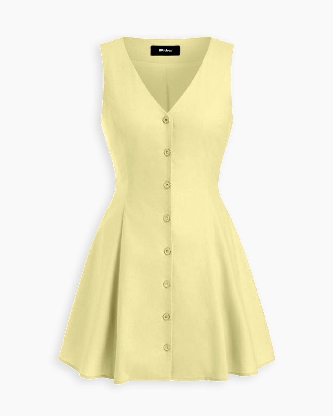 V Neck Button Front Flared Mini Dress in Vanilla