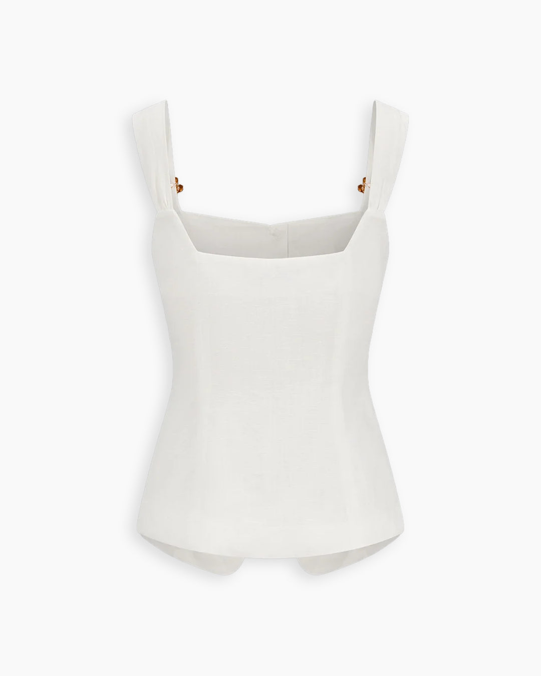 Square Neck Buckle Strap Curved Hem Top in Classic White
