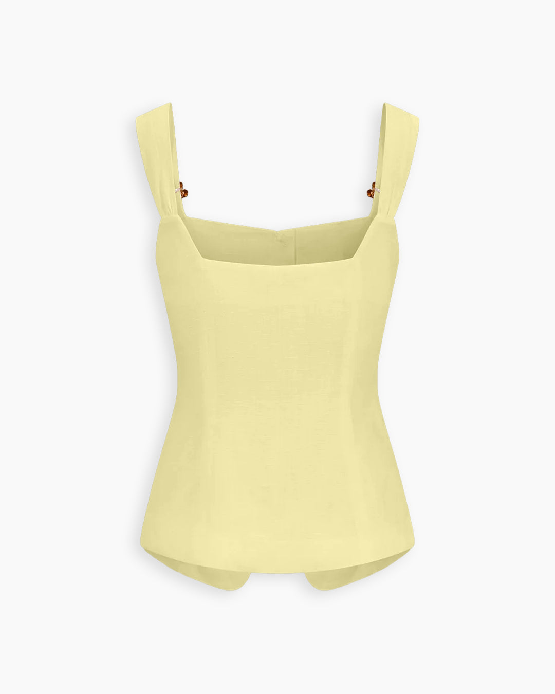 Square Neck Buckle Strap Curved Hem Top in Vanilla