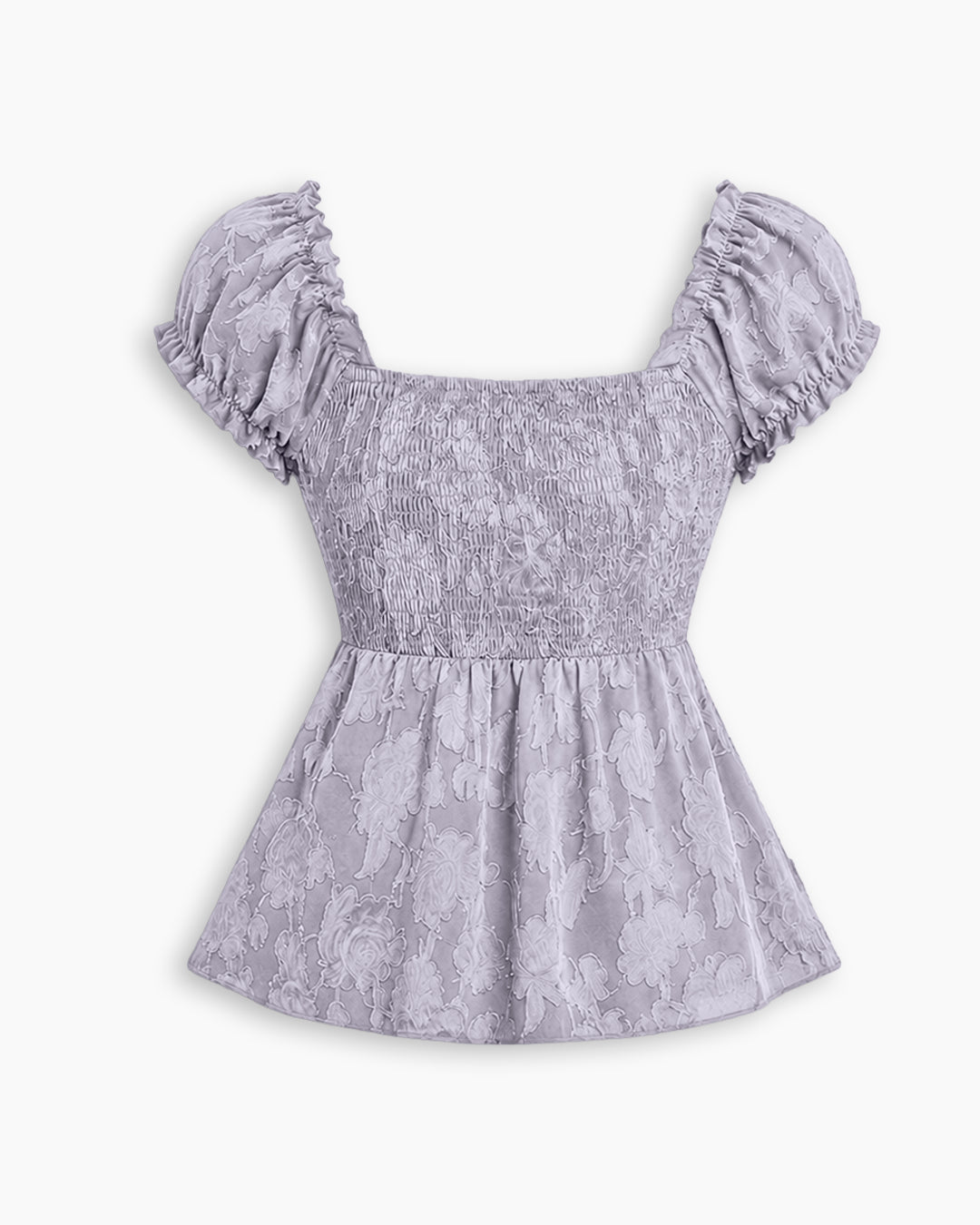 Cute Tie Front Neck Puff Sleeve Fit & Flare Top in Lilac