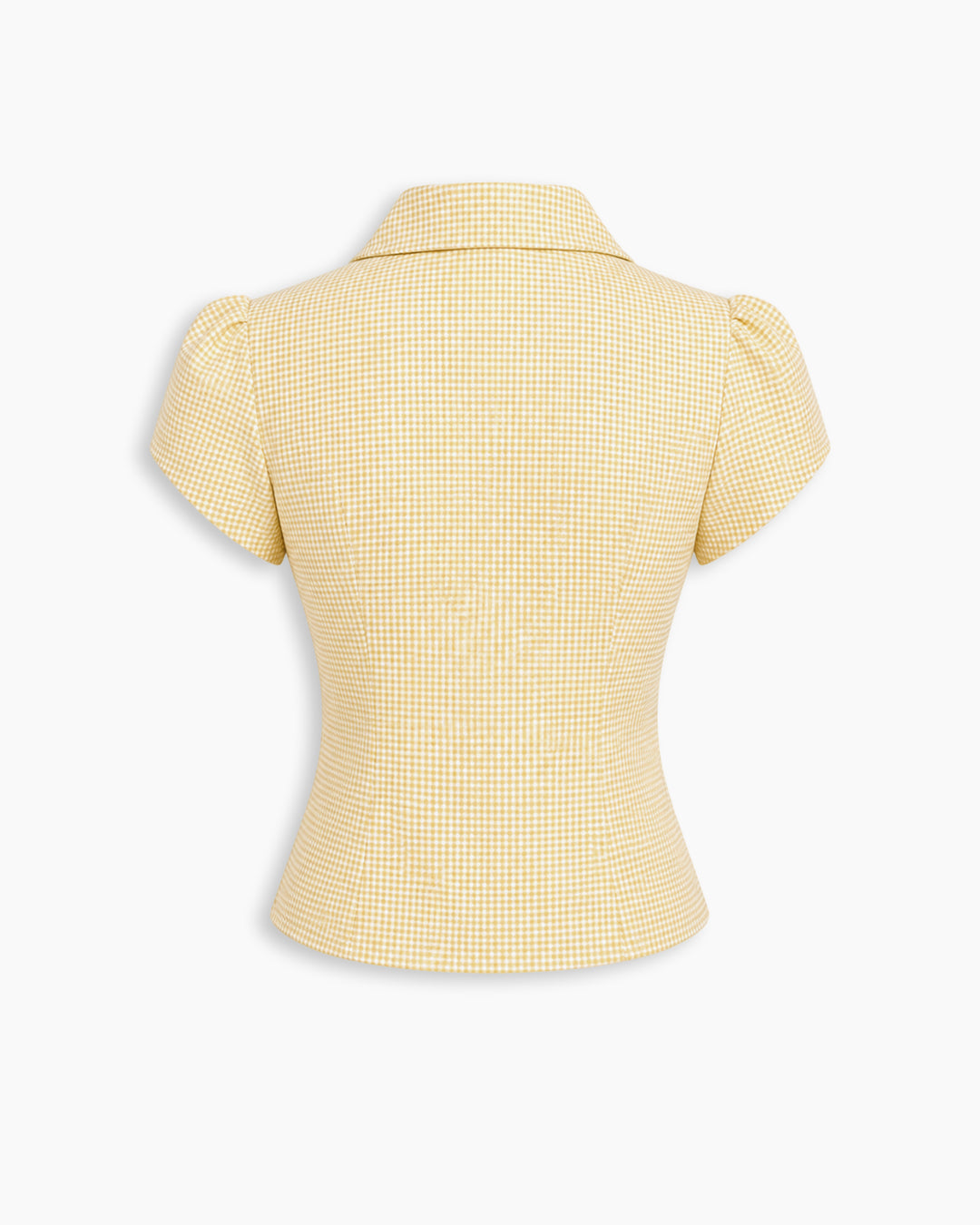 Gingham Pointed Collar Button Front Peplum Top in Butter Yellow