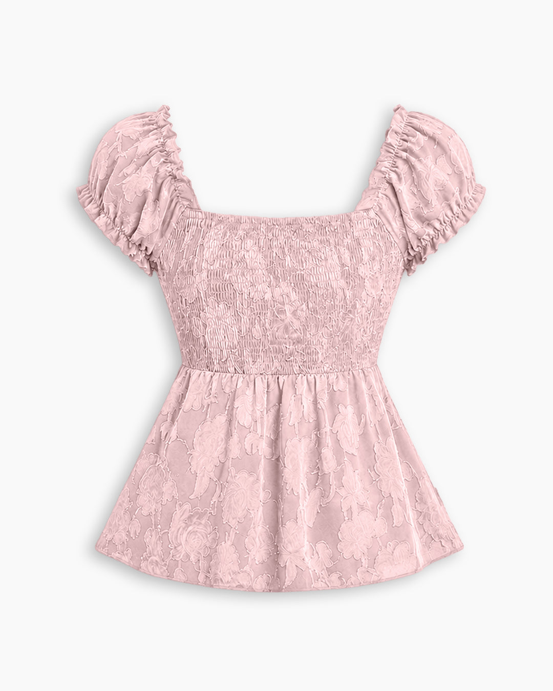Cute Tie Front Neck Puff Sleeve Fit & Flare Top in Baby Pink
