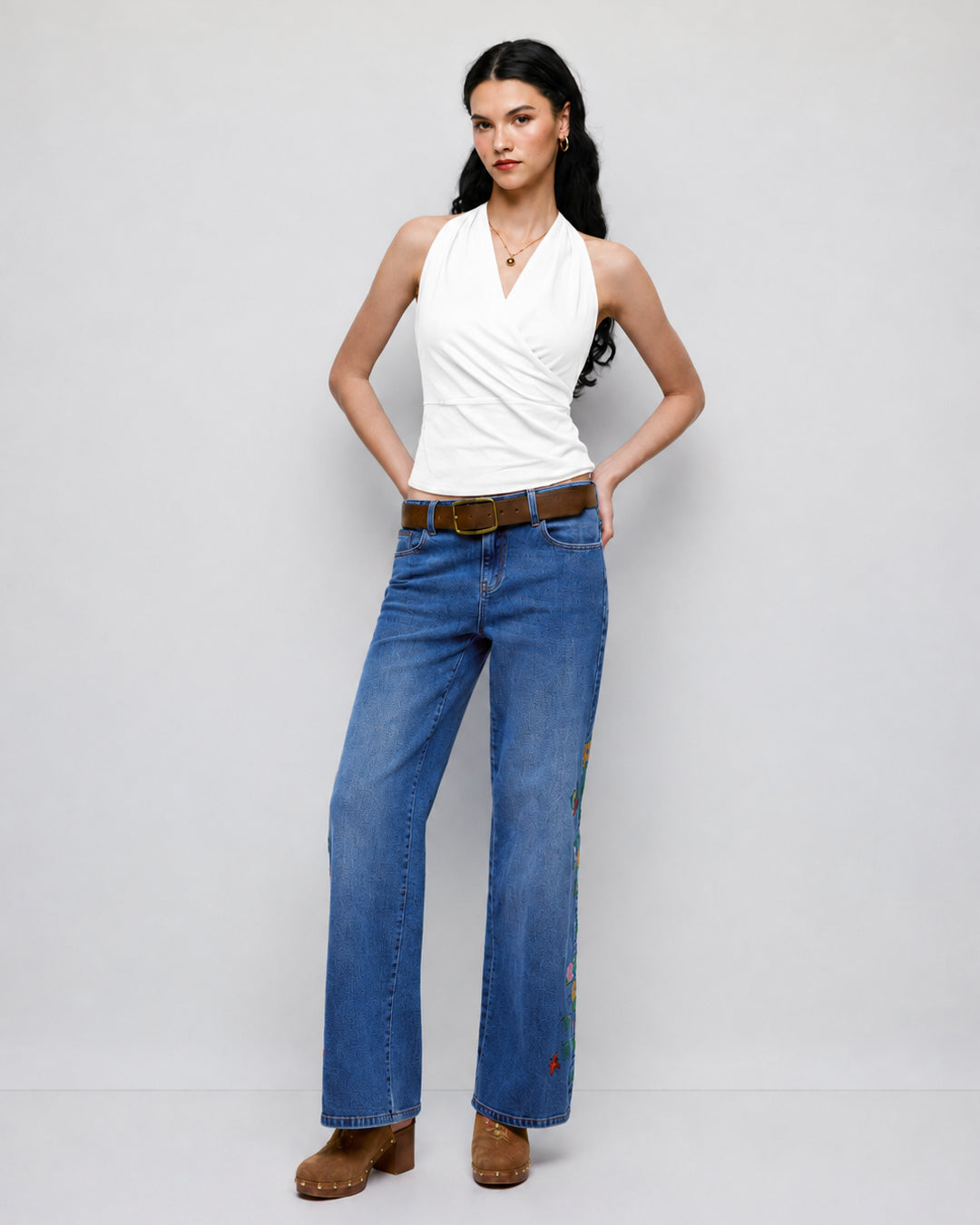 V Neck Wrap Front Sleeveless Top in Classic White