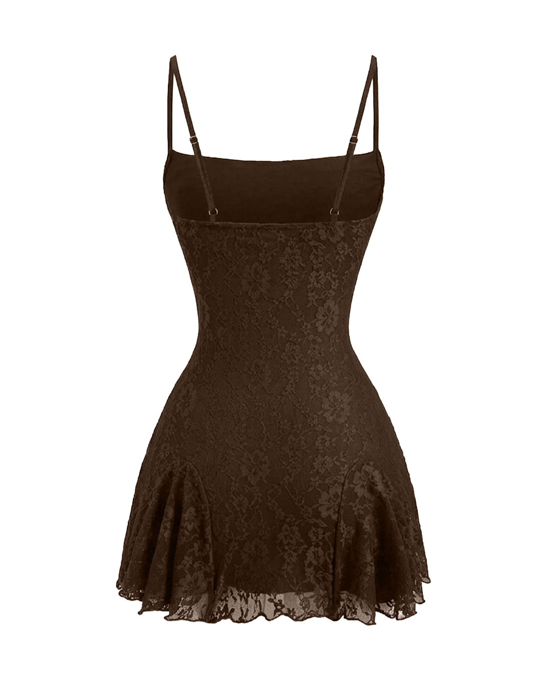 Floral Textured Spaghetti Bodycon Mini Dress in Chocolate
