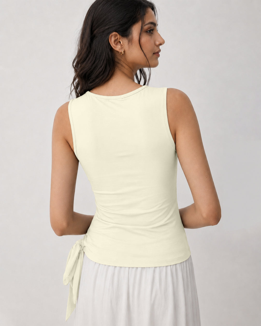 Wrap Front Side Tie Sleeveless Top in Olive Green