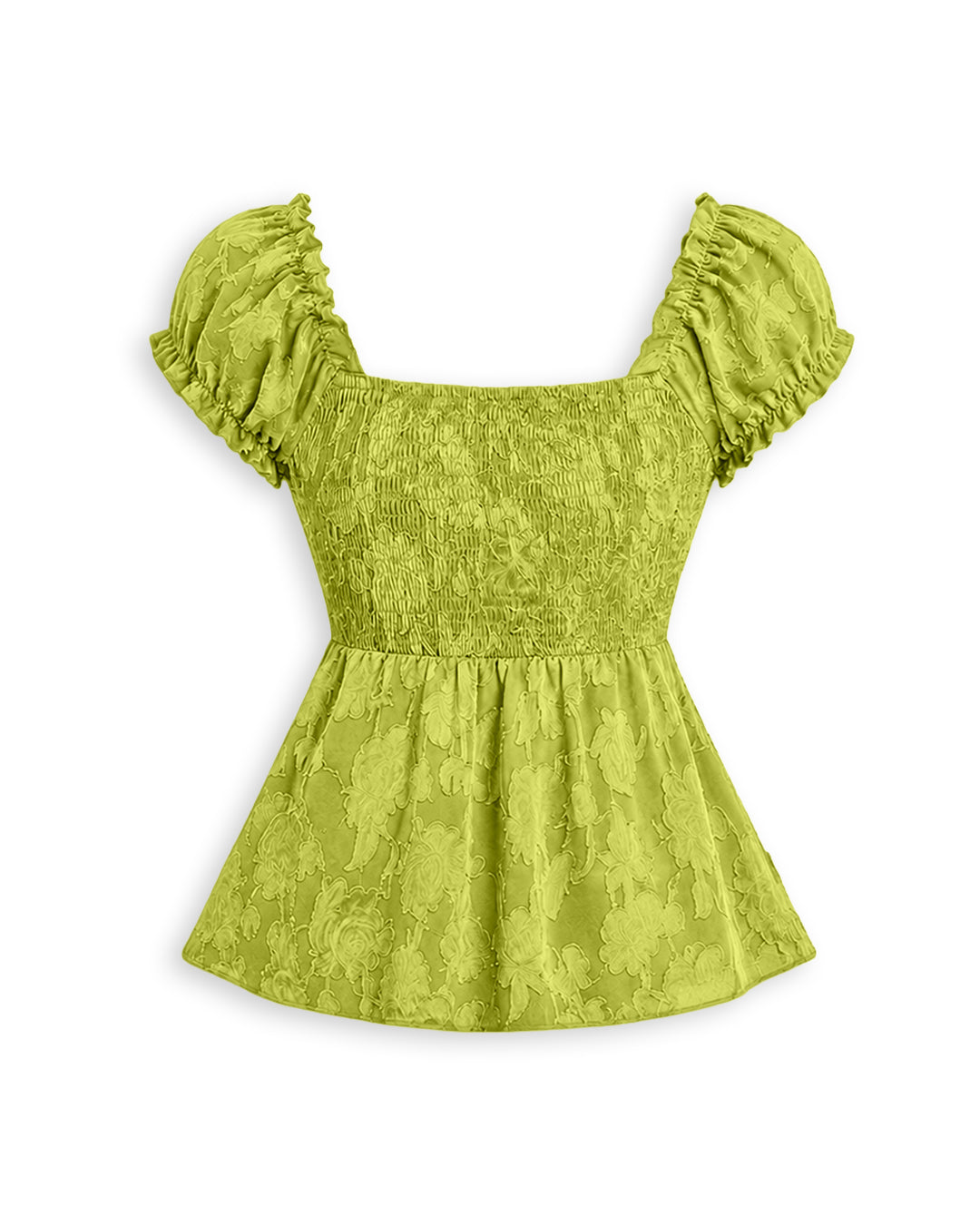 Cute Tie Front Neck Puff Sleeve Fit & Flare Top in Herbal Green