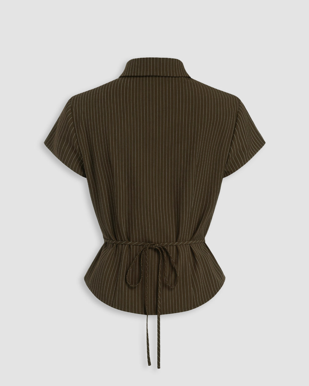 Pinstripe Tailored Button Front Fitted Shirt in Chocolate Brown