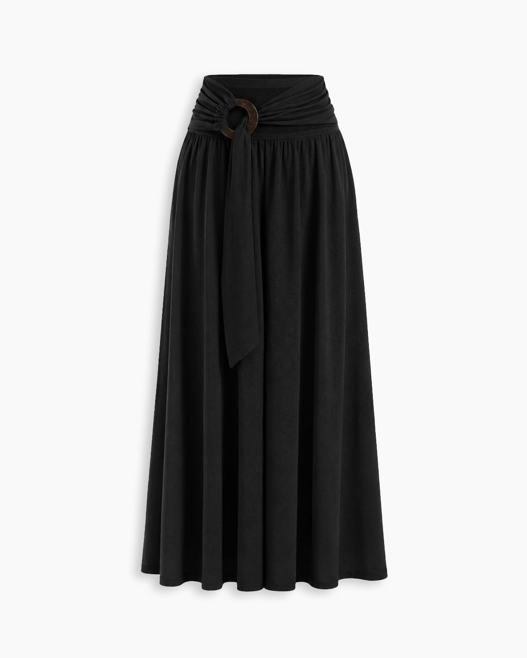 High Waist Ruched Ring Detail A-Line Trousers in Classic Black