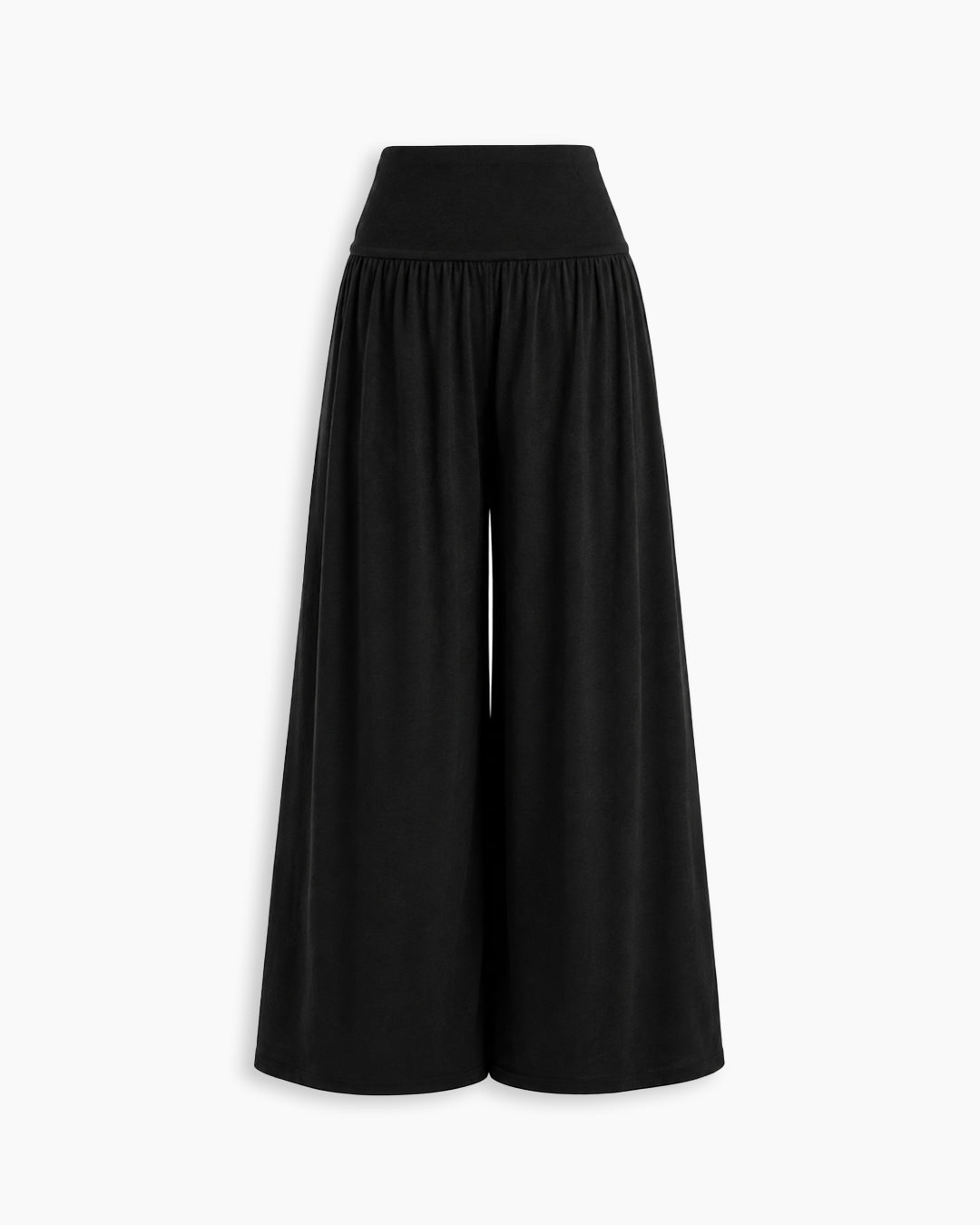 High Waist Ruched Ring Detail A-Line Trousers in Classic Black