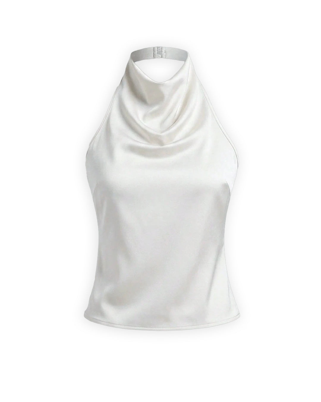 Cowl Neck Draped Halter Top in Classic White