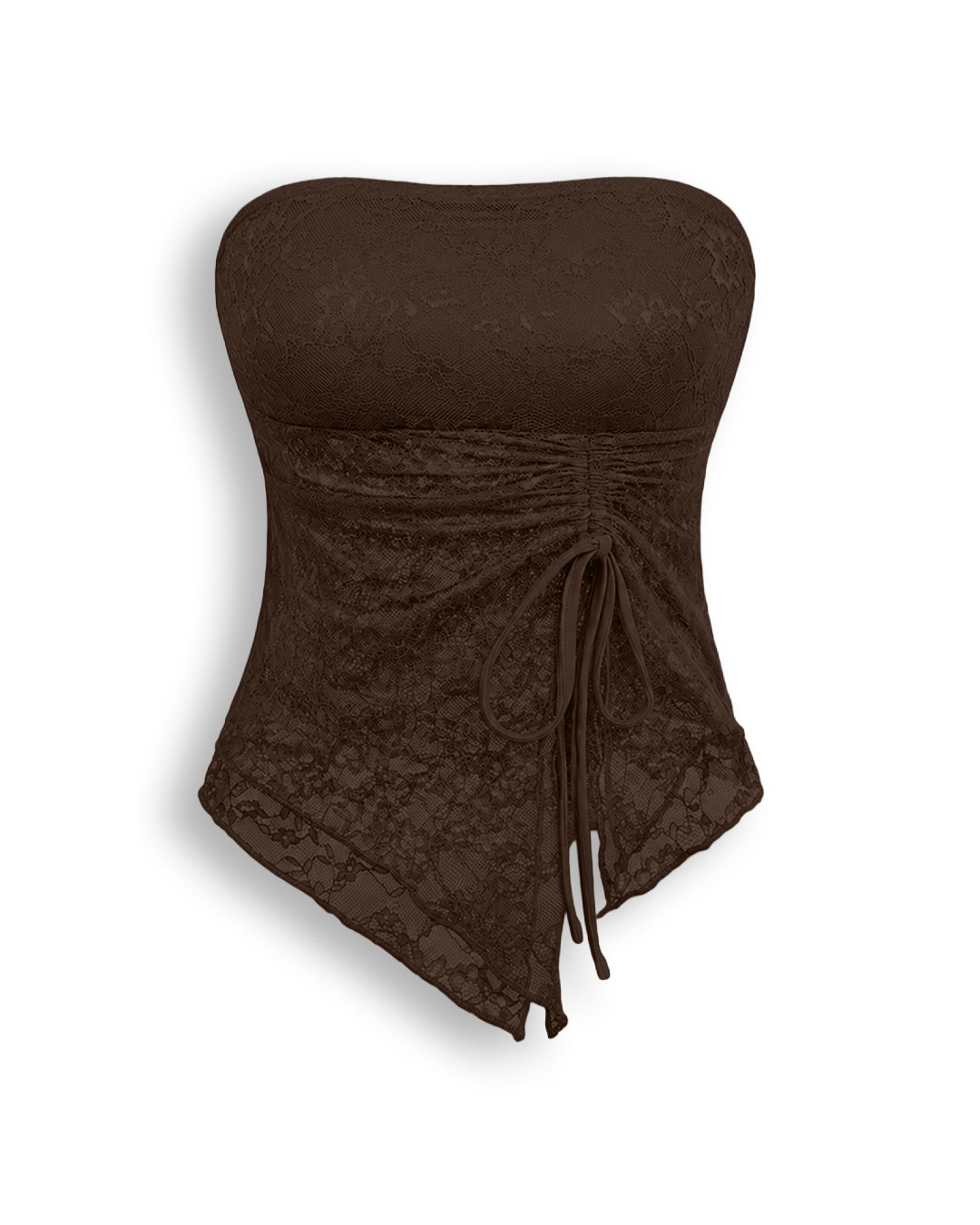 Strapless Ruched Lace-Up Corset Top in Chocolate Brown