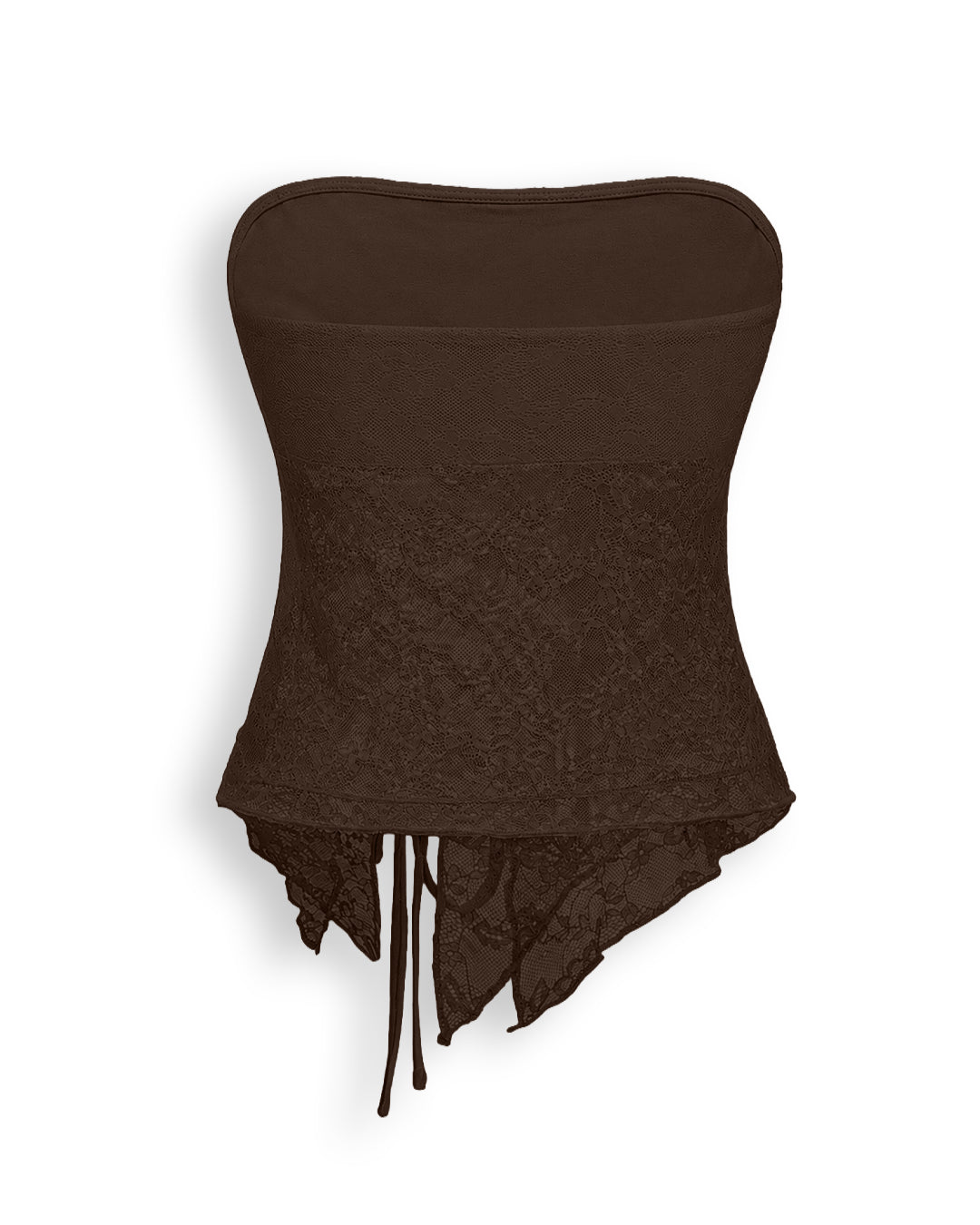 Strapless Ruched Lace-Up Corset Top in Chocolate Brown
