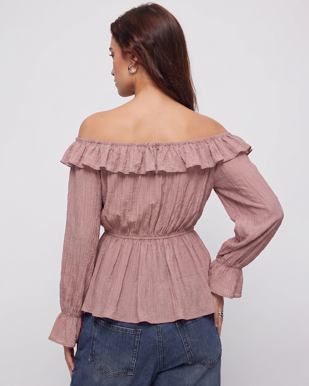 Ruffle Tie Neck Peplum Blouse in Lilac