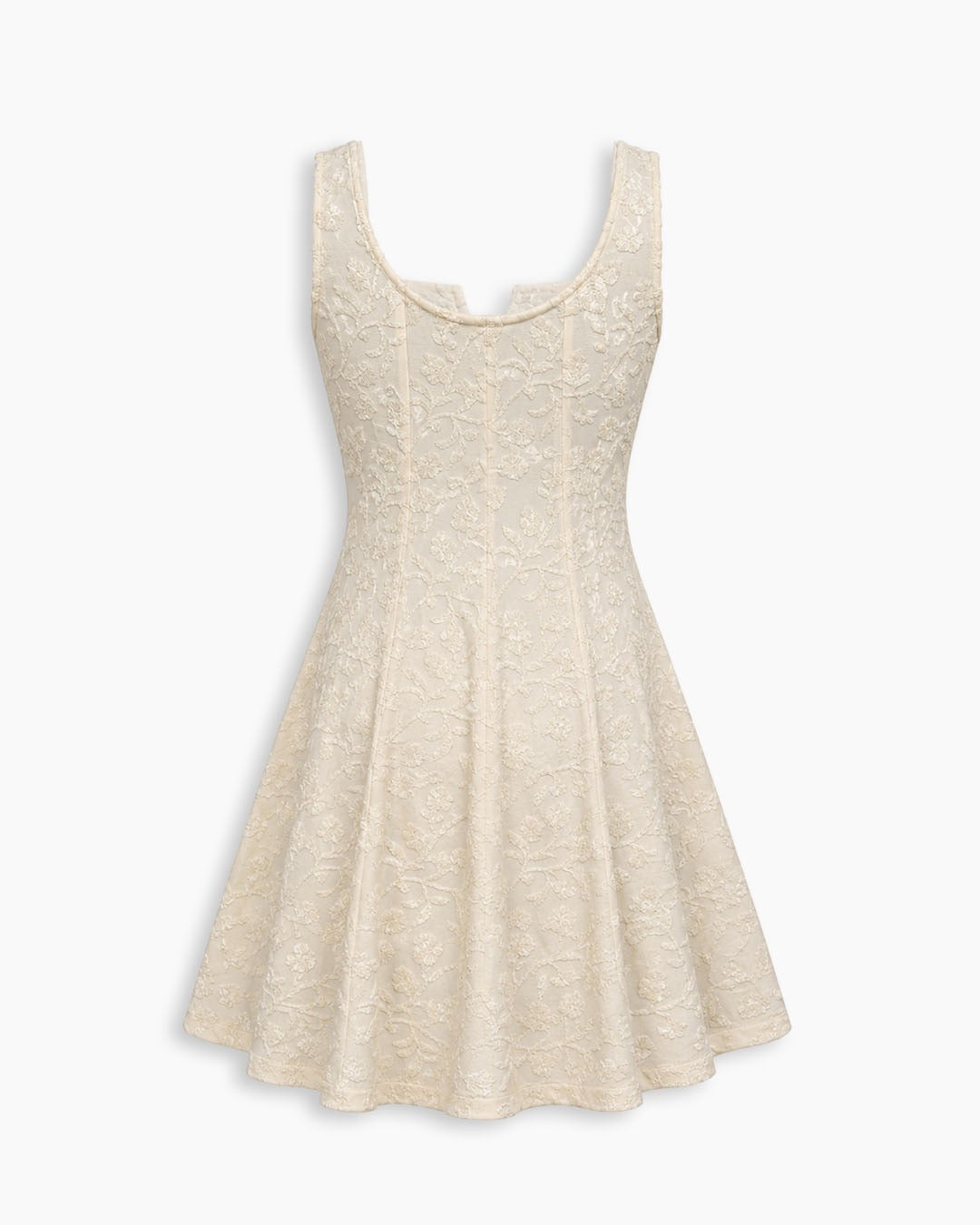 Floral Jacquard Square Neck Fit and Flare Mini Dress in White