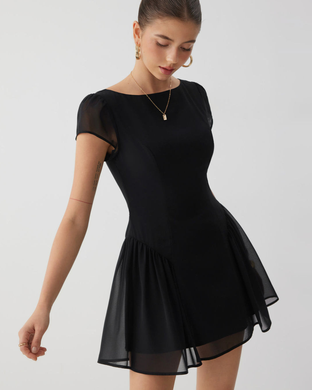 Cap Sleeve Fit and Flare Mini Dress in  Classic Black