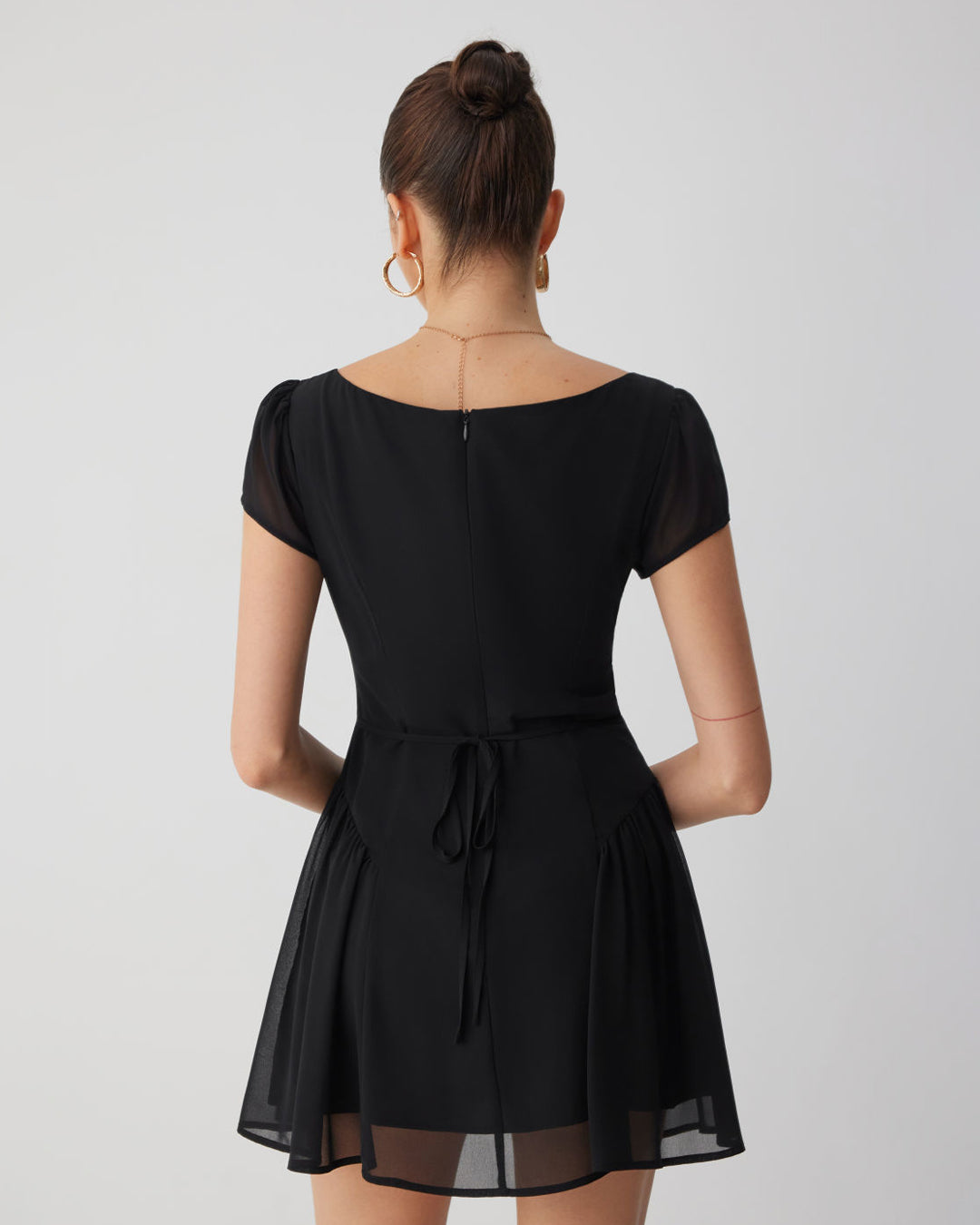 Cap Sleeve Fit and Flare Mini Dress in  Classic Black