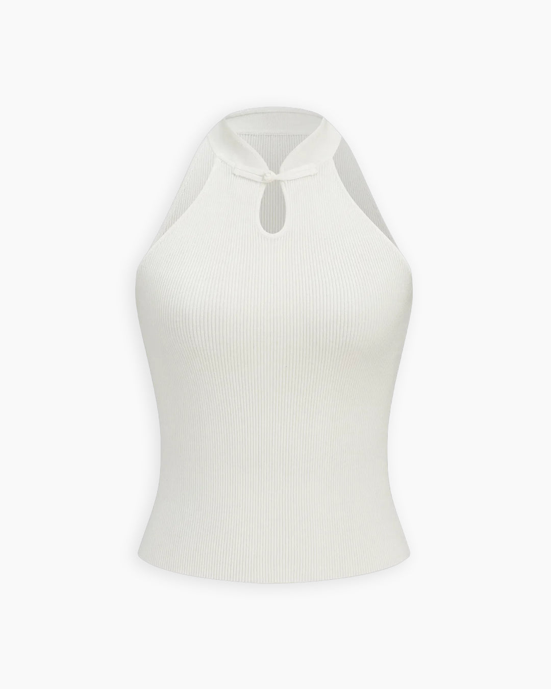 Ribbed Halter Neck Keyhole Fitted Top in Jet White