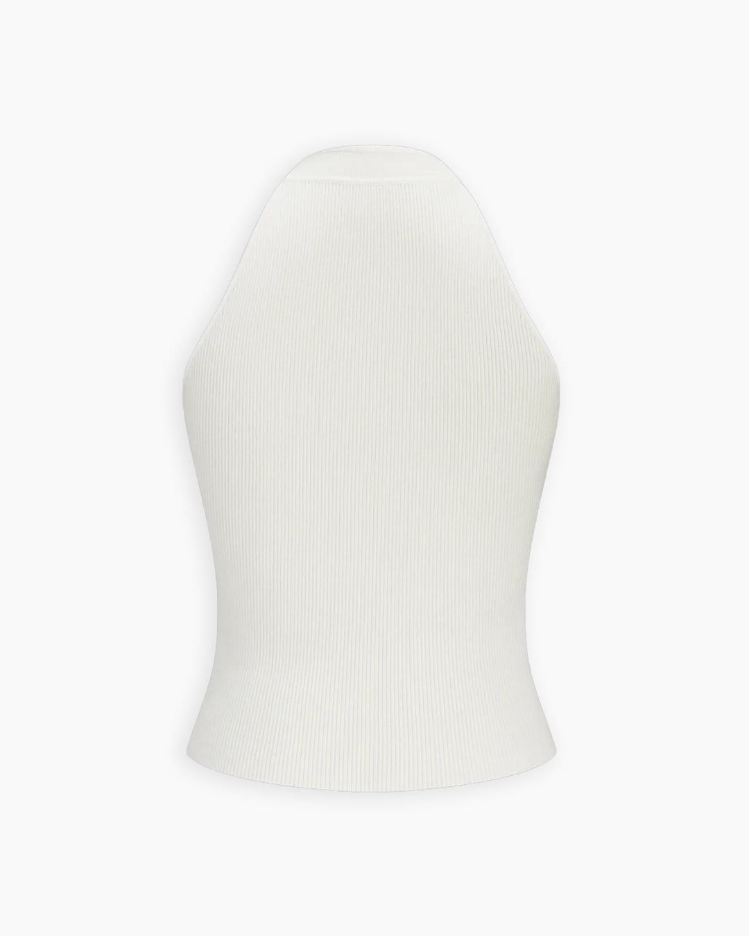 Ribbed Halter Neck Keyhole Fitted Top in Jet White