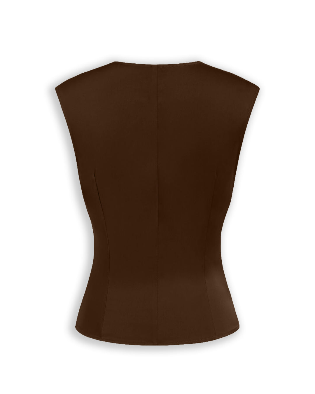Deep V Neck Ruched Tie Front Fitted Top in Chocolate Brown