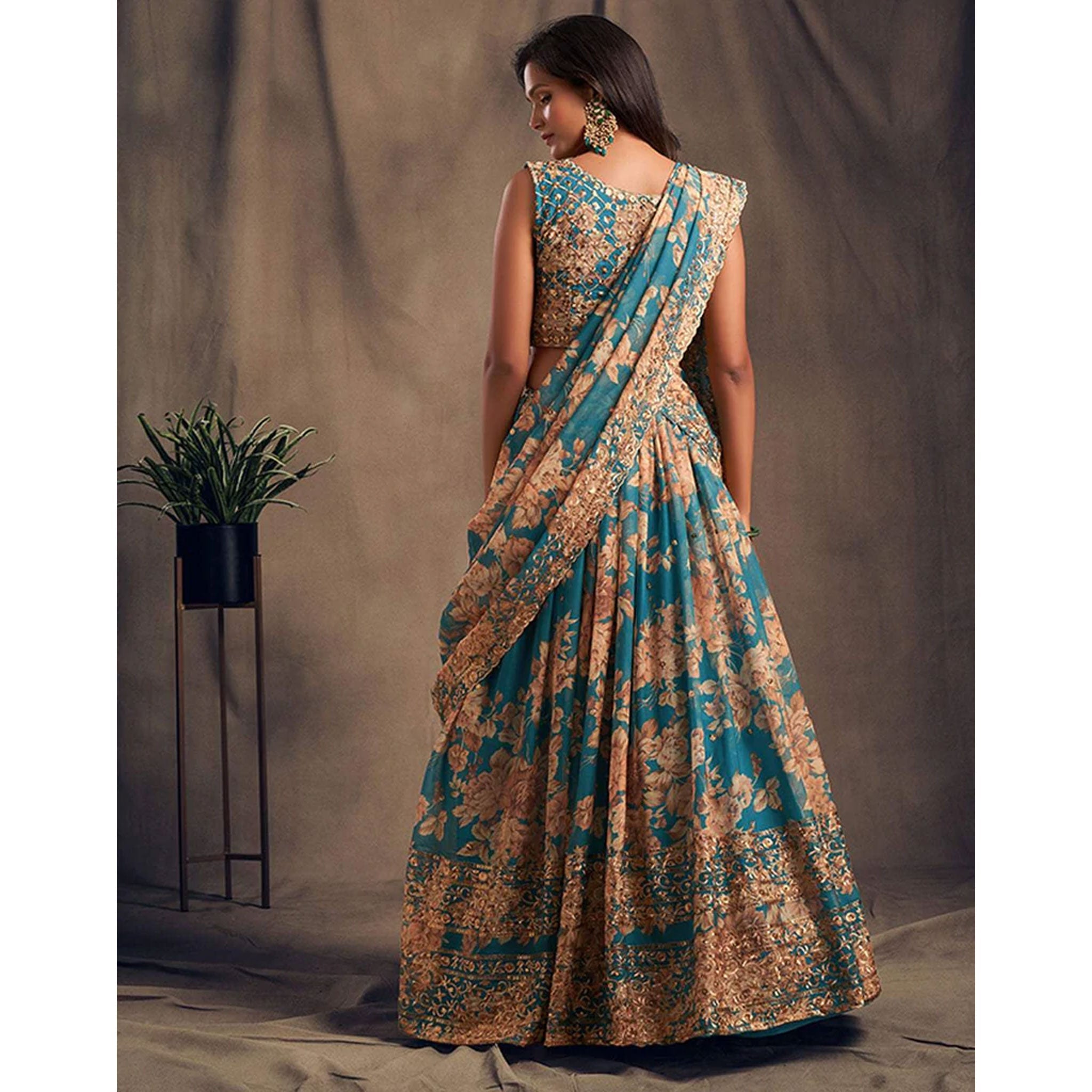Floral Organza Lehenga Choli with heavy embroidery work