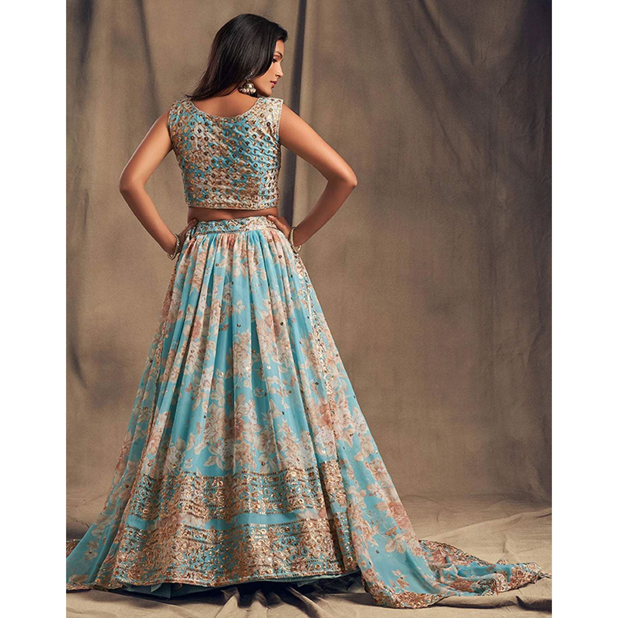 Floral Organza Lehenga Choli with heavy embroidery work