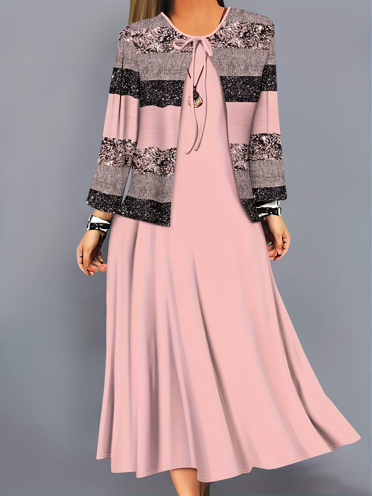 Women's Botanical Print Dress & Tie-Front Cardigan Two-Piece Set