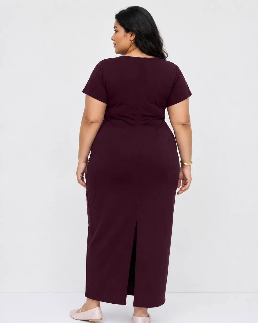 Ruched Boat Neck Dress Curve and Plus in Deep Wine