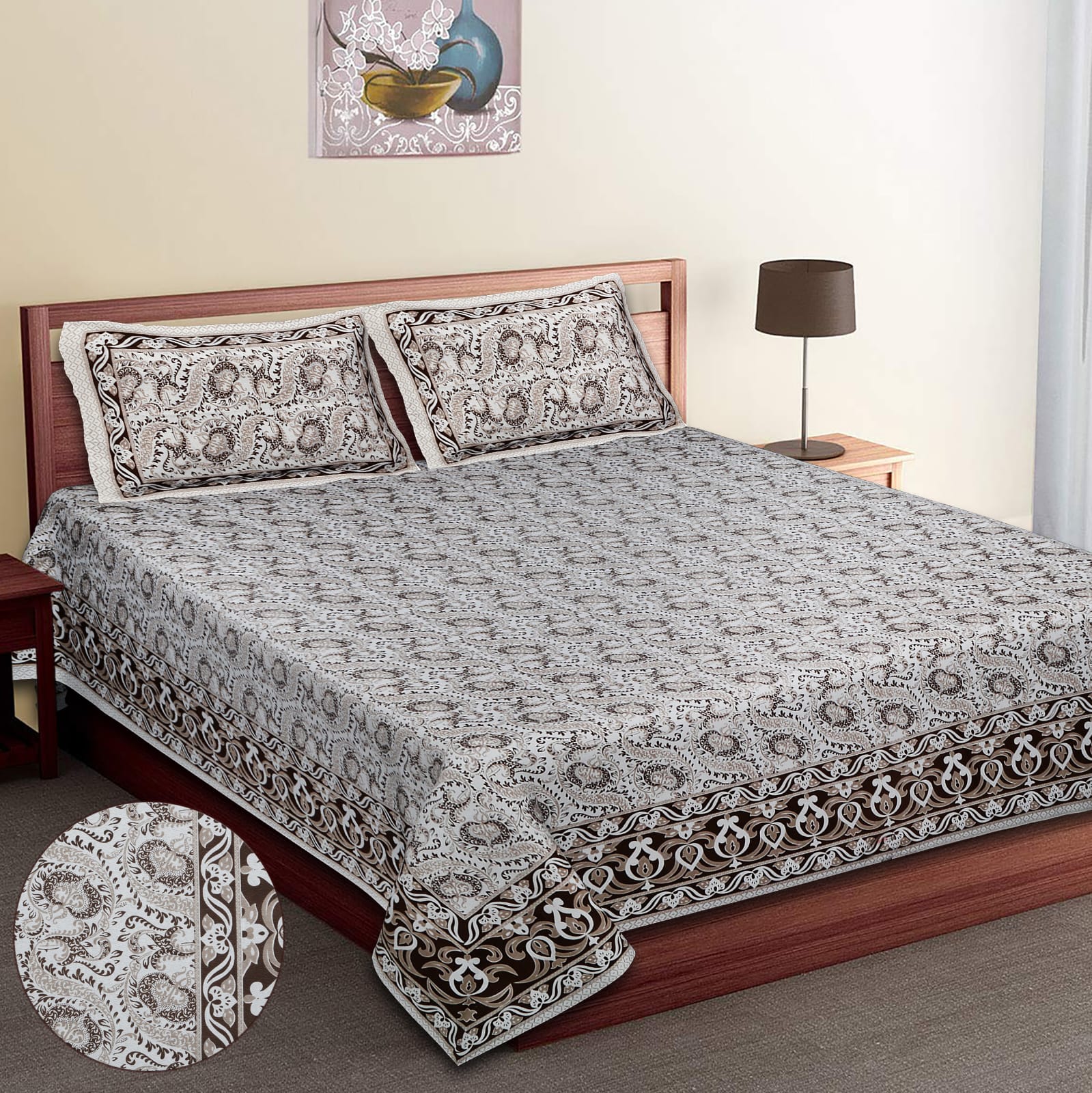 King-Size Cotton Bedsheet Set with Pillow Covers