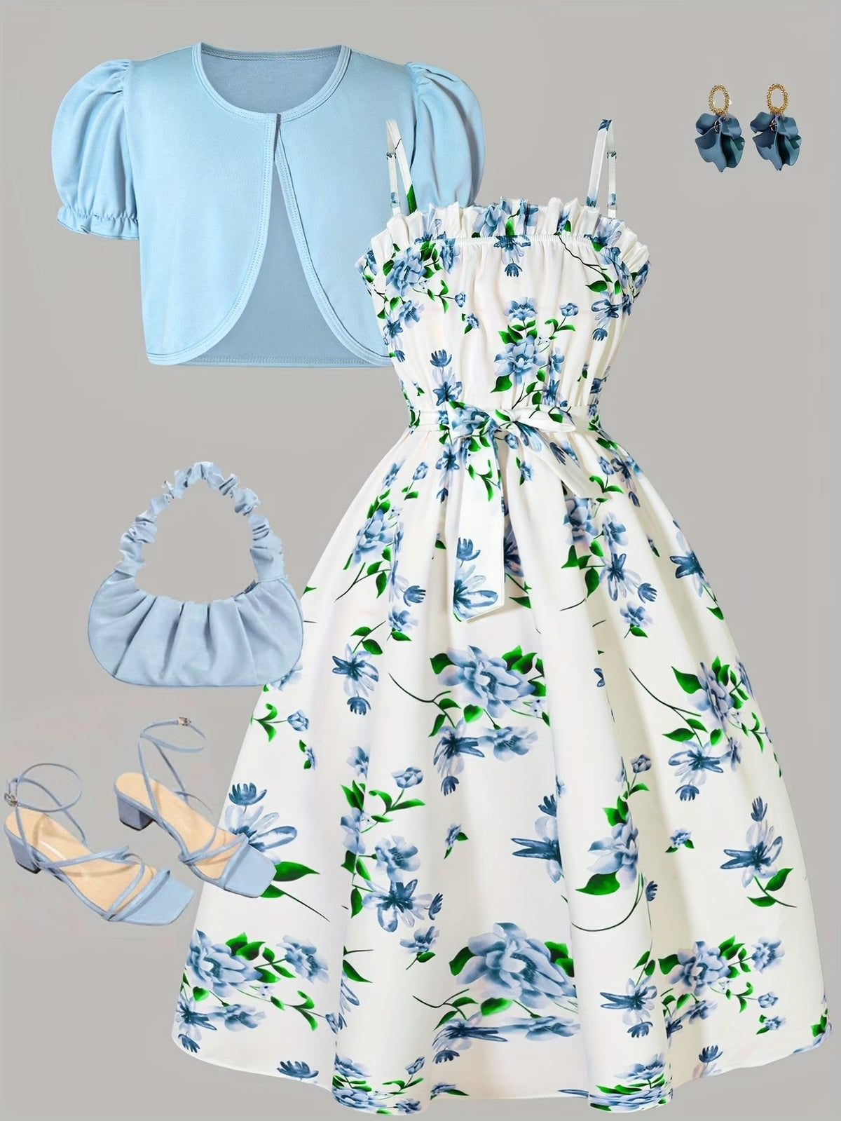 Girls Floral Dress & Cardigan 2-Piece Set