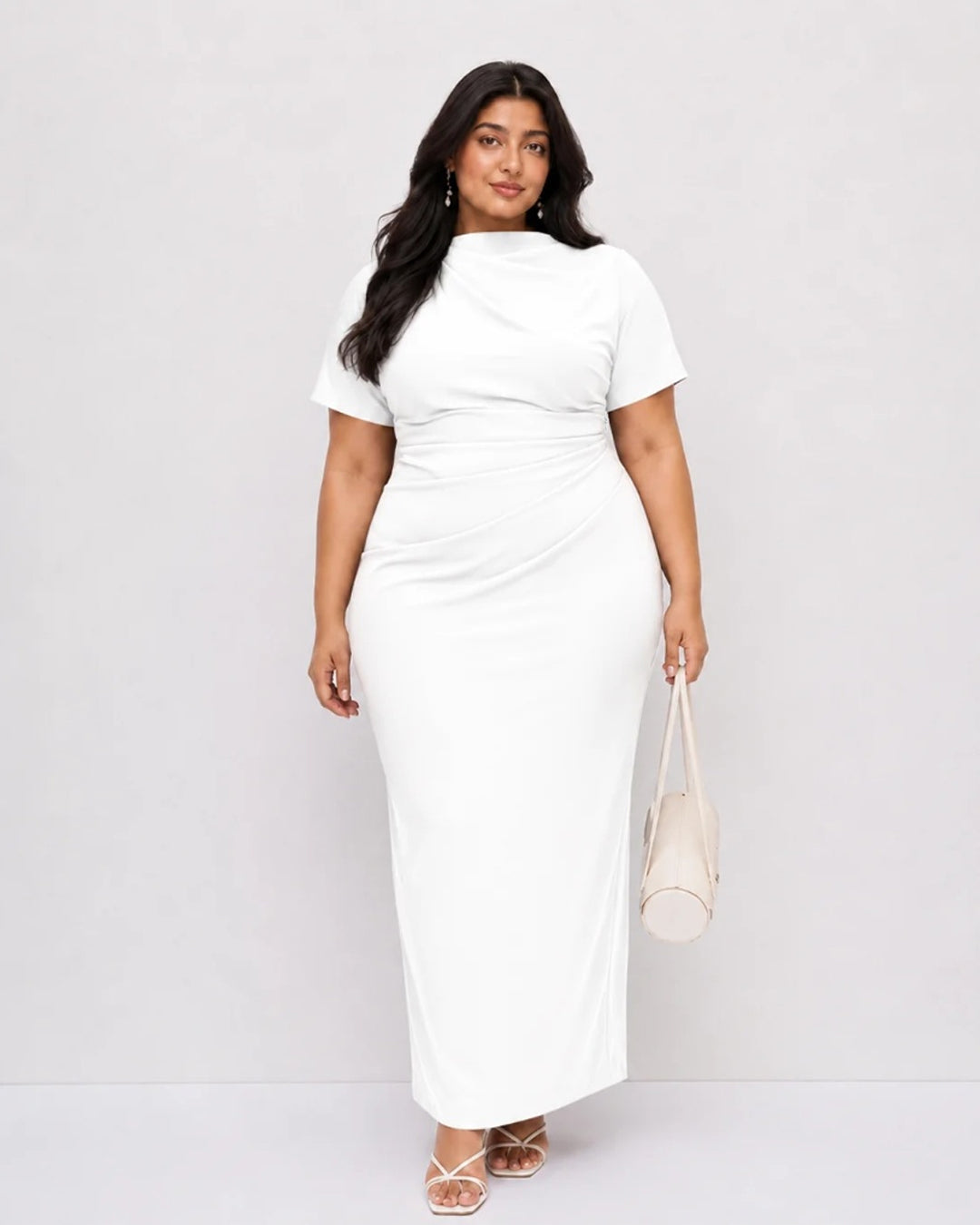 Ruched Boat Neck Dress Curve and Plus in Classic White