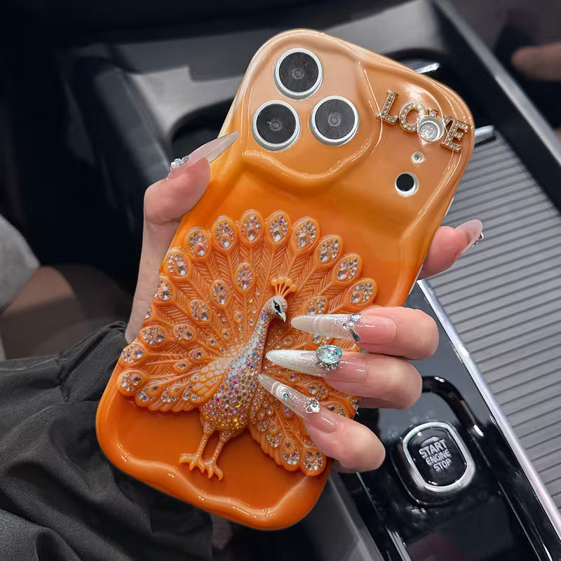 Luxury Golden Peacock Feather Glass Case for iPhone 📱✨