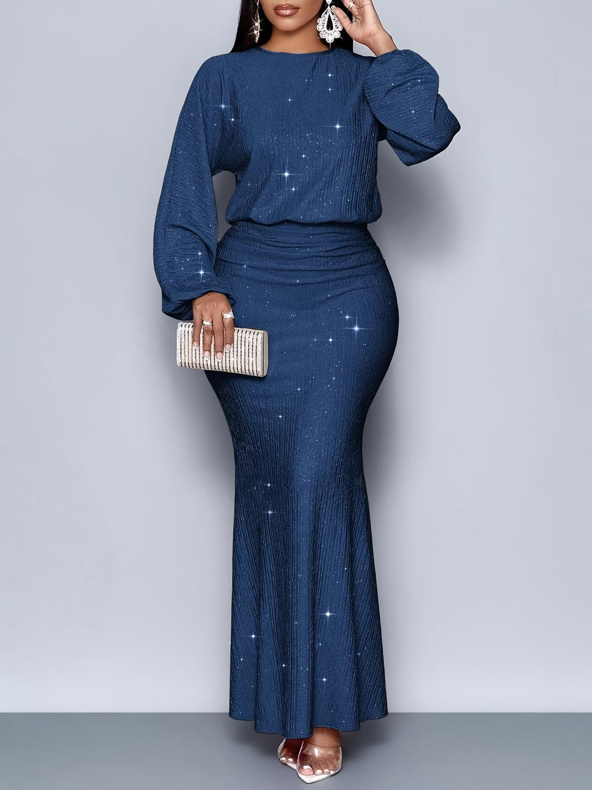 Women's Elegant Mermaid Hem Long Sleeve Bodycon Dress