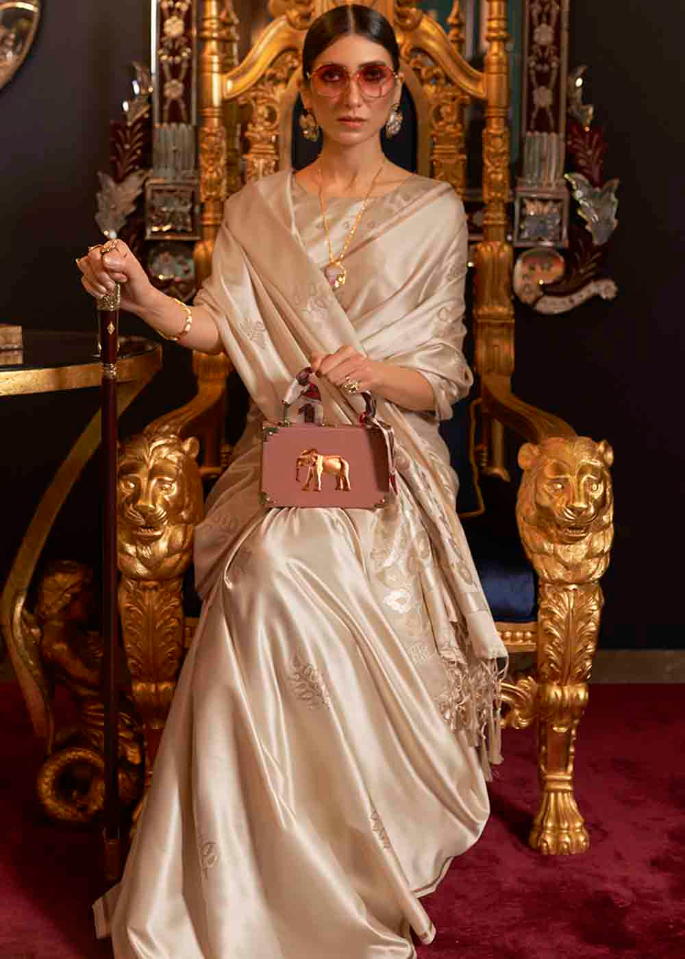 Tan Brown Designer Satin Silk Saree