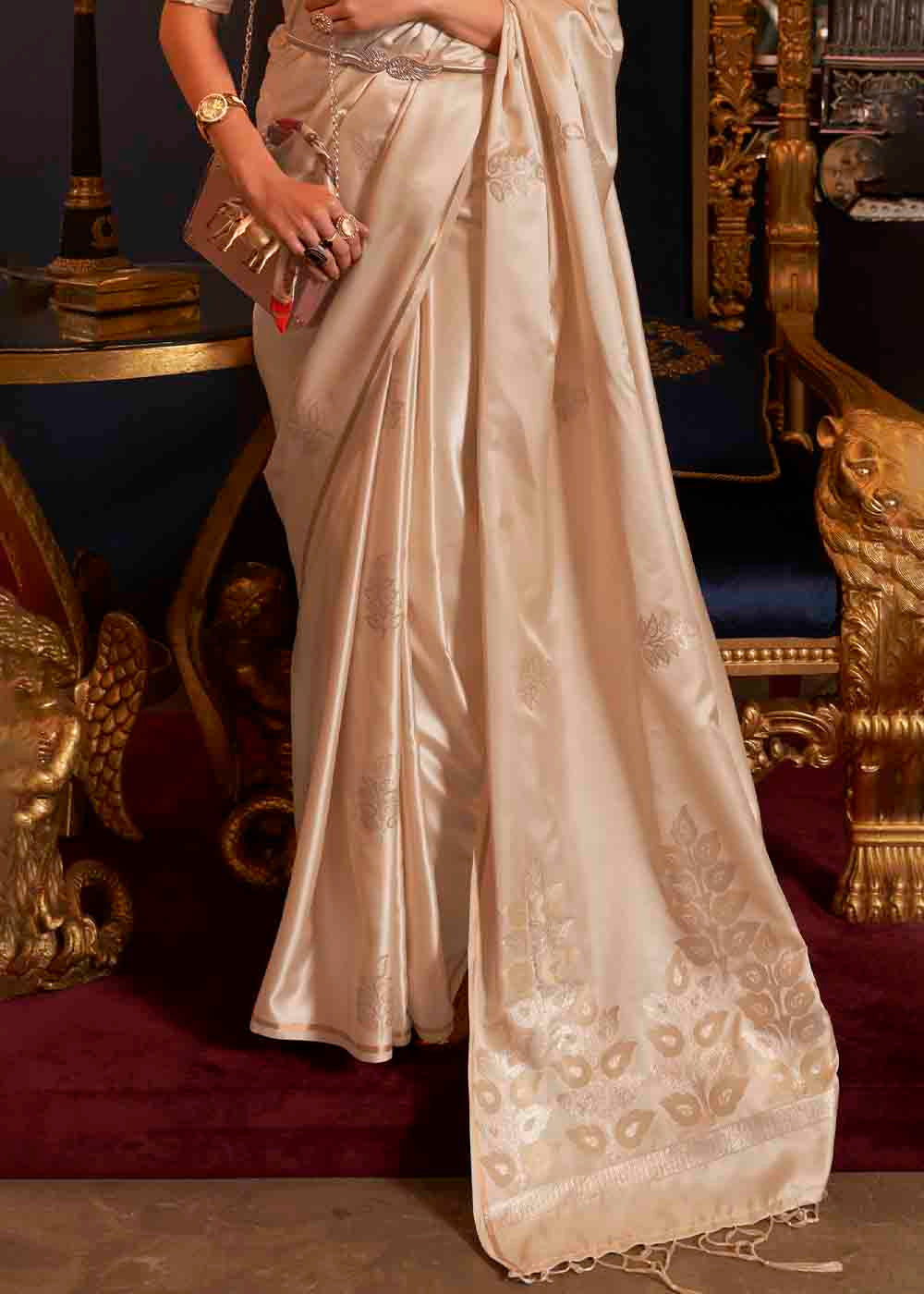 Tan Brown Designer Satin Silk Saree