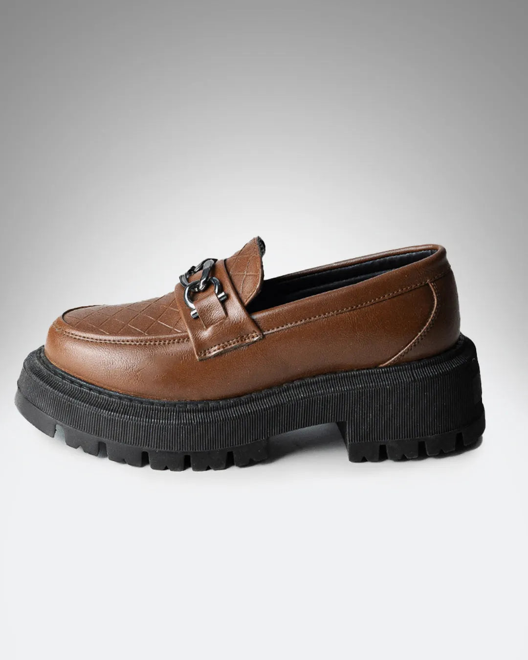 Round Toe Chunky Loafers With Silver Chain