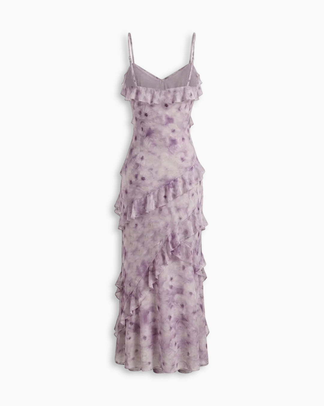 Sleeveless Tiered Ruffle Floral Print Dress In Lilac