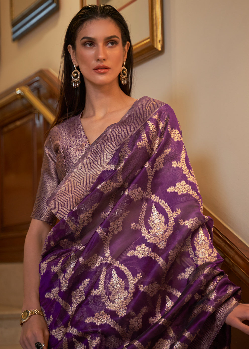 Eminence Purple Two Tone Handloom Woven Organza Silk Saree